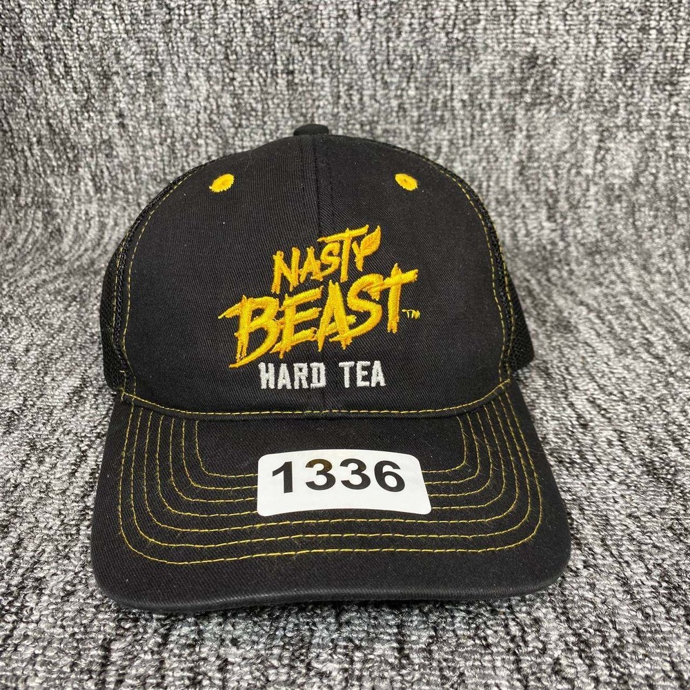 Nasty Beast Hard Tea Trucker Hat Mens OSFA Black Yellow Logo Mesh Snapback Cap - Picture 8 of 8